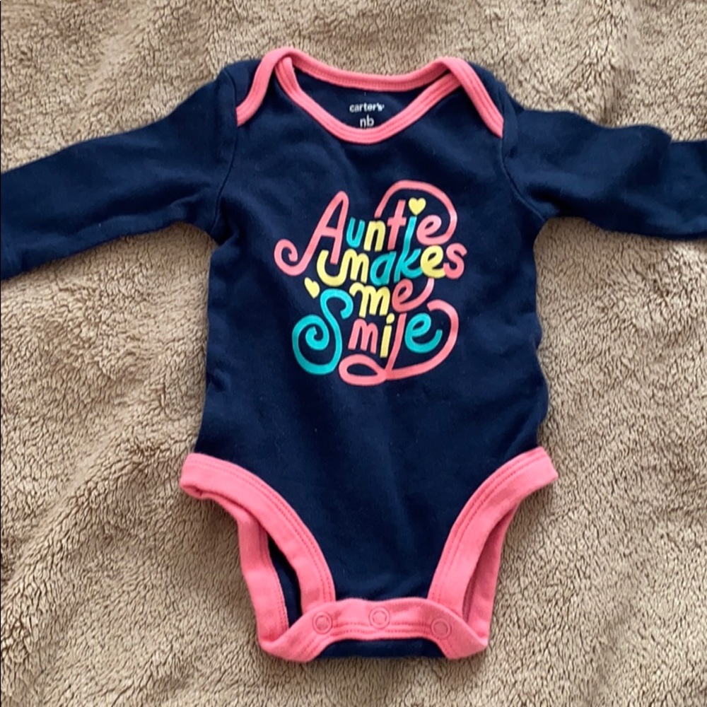 Baby girl “auntie make me smile” onesie